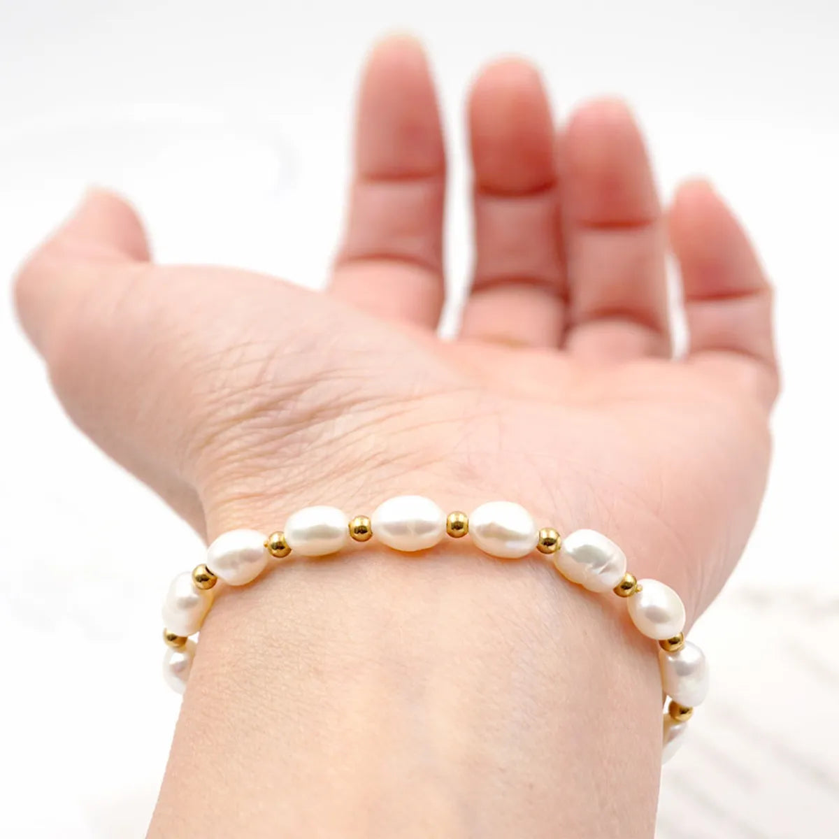 304 Stainless Steel Natural Stone Freshwater Pearl Gold Plated Preppy Style Beach Simple Style Beaded Patchwork Color Block Bracelets