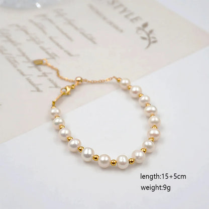 304 Stainless Steel Natural Stone Freshwater Pearl Gold Plated Preppy Style Beach Simple Style Beaded Patchwork Color Block Bracelets