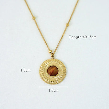 304 Stainless Steel Natural Stone Titanium Steel 14K Gold Plated Retro Ethnic Style Classic Style Plating Geometric Round Eye Rings Necklace