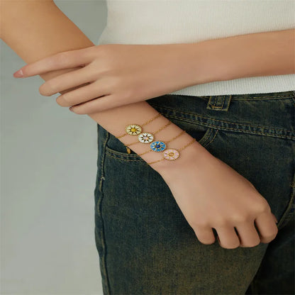 Wholesale Jewelry Casual Simple Style Round Star 304 Stainless Steel Opal Opal Gold Plated Inlay Bracelets Necklace