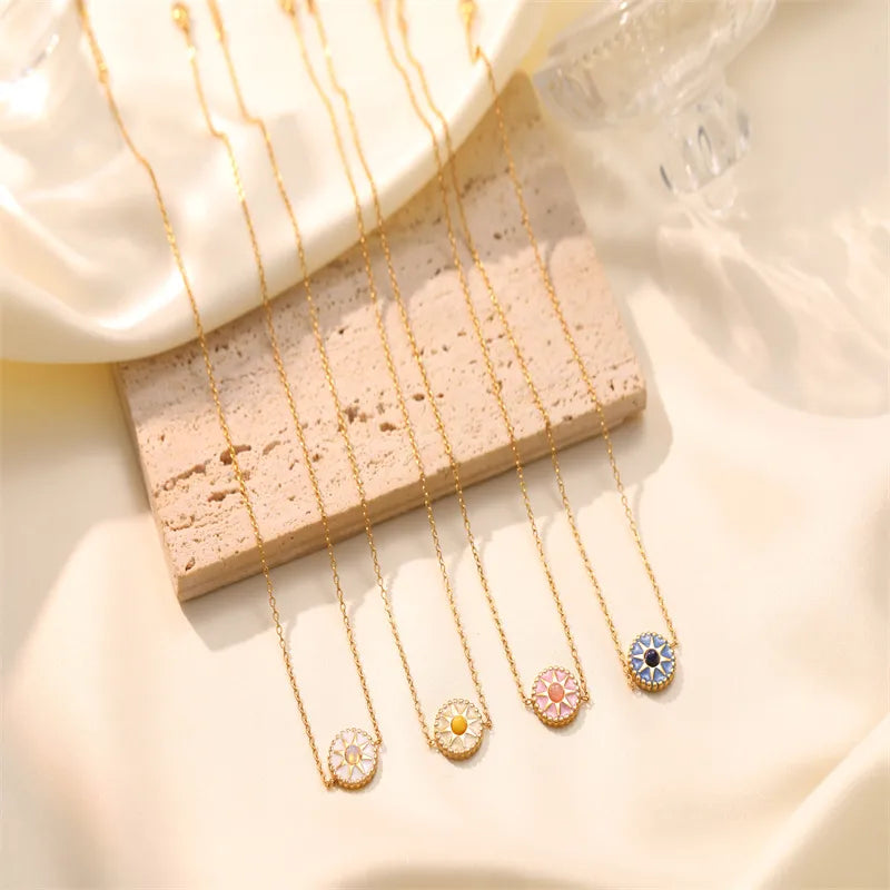 Wholesale Jewelry Casual Simple Style Round Star 304 Stainless Steel Opal Opal Gold Plated Inlay Bracelets Necklace