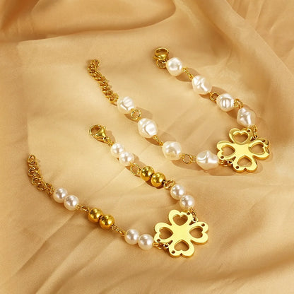 Simple Style Flower 304 Stainless Steel Resin 18K Gold Plated Bracelets In Bulk