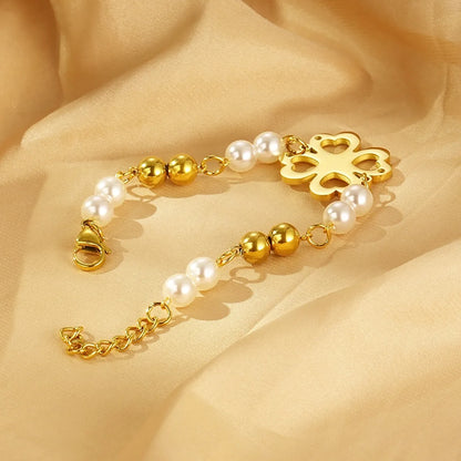 Simple Style Flower 304 Stainless Steel Resin 18K Gold Plated Bracelets In Bulk