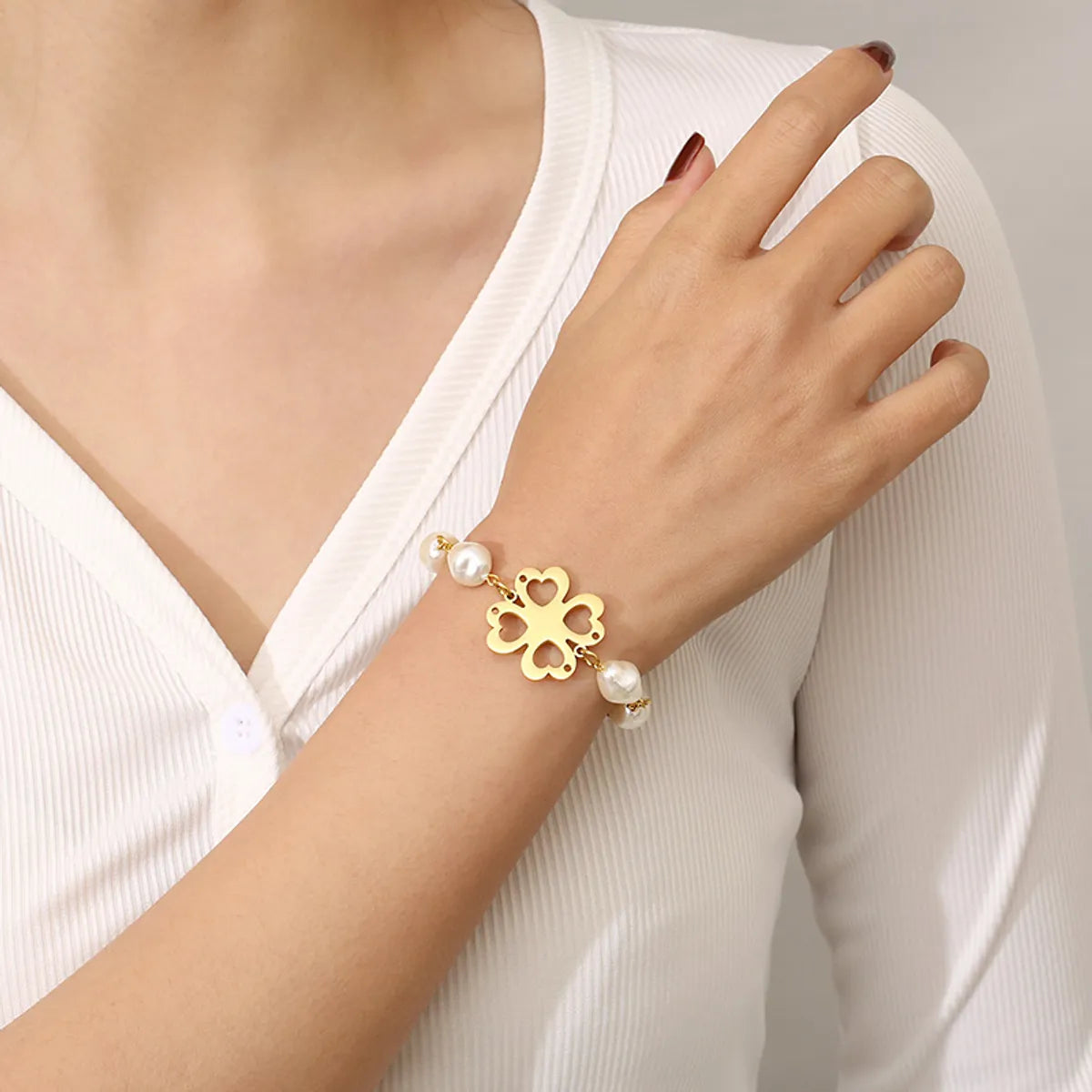 Simple Style Flower 304 Stainless Steel Resin 18K Gold Plated Bracelets In Bulk