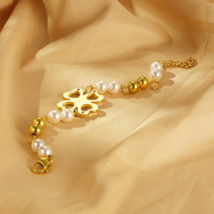 Simple Style Flower 304 Stainless Steel Resin 18K Gold Plated Bracelets In Bulk