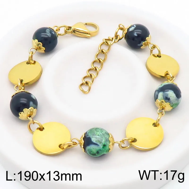 Simple Style Round 304 Stainless Steel Resin 18K Gold Plated Bracelets In Bulk