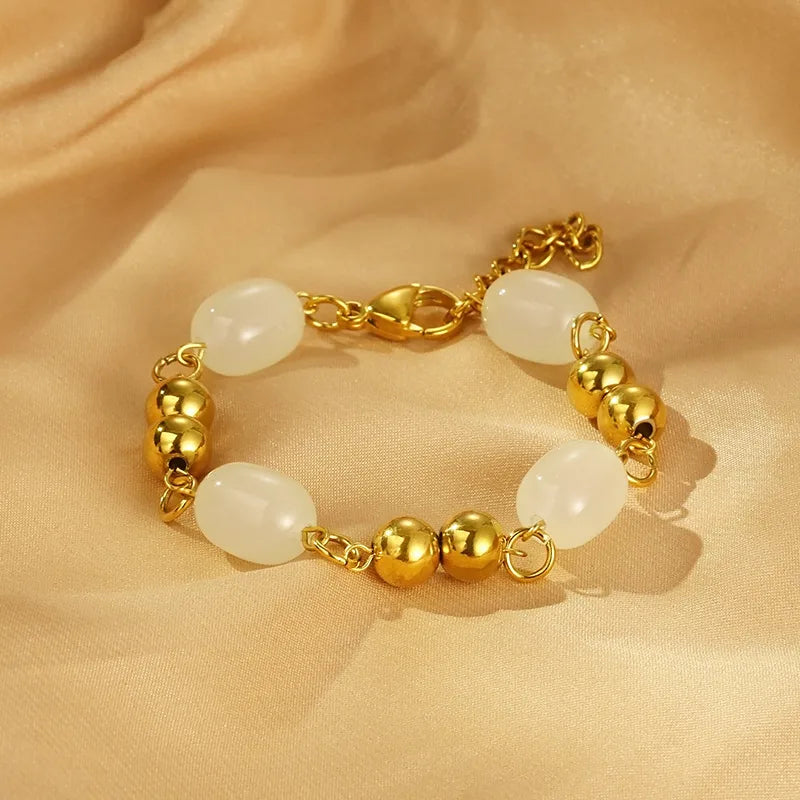 Simple Style Round 304 Stainless Steel Resin 18K Gold Plated Bracelets In Bulk