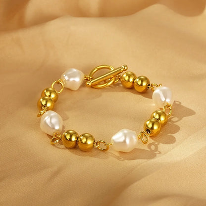 Simple Style Round 304 Stainless Steel Resin 18K Gold Plated Bracelets In Bulk