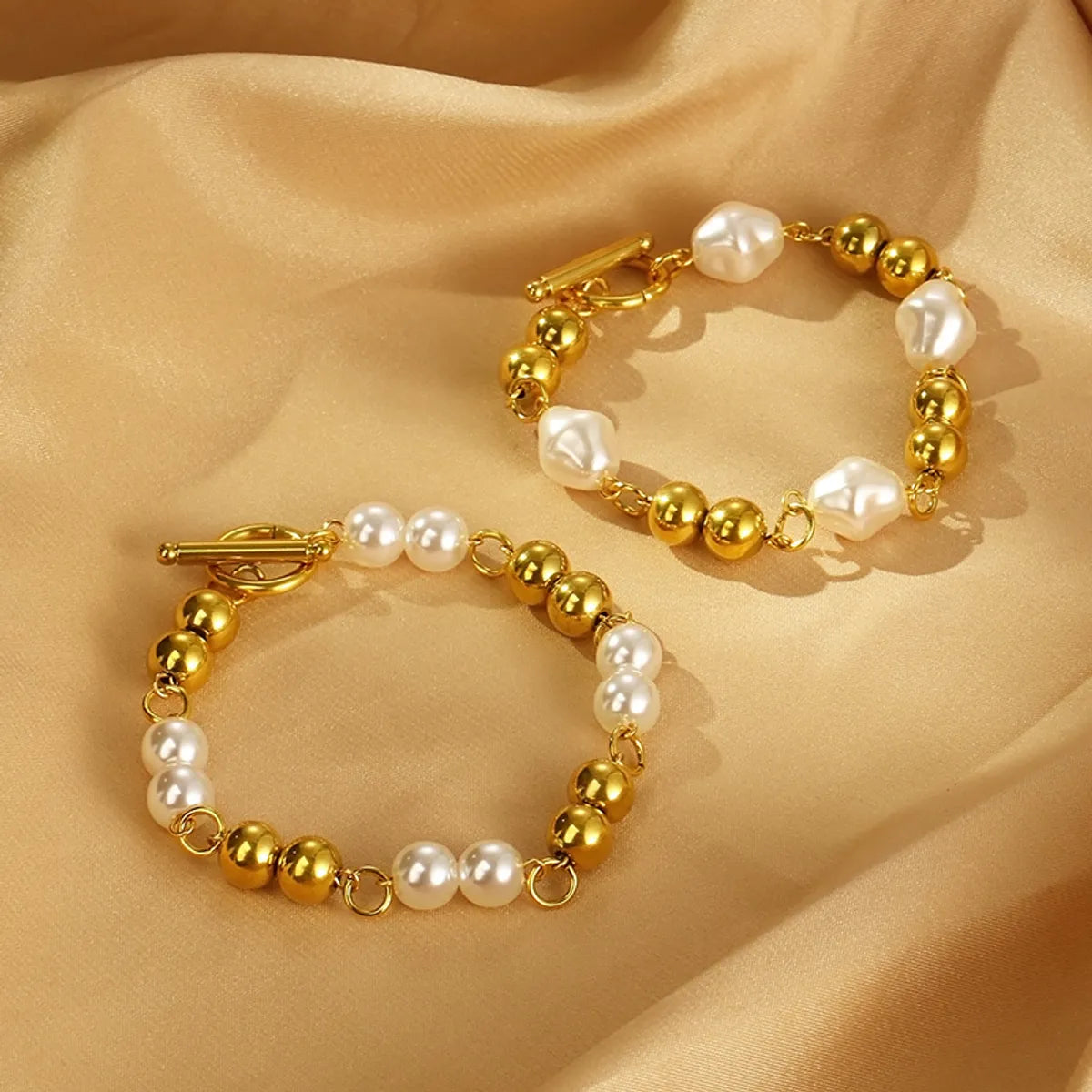 Simple Style Round 304 Stainless Steel Resin 18K Gold Plated Bracelets In Bulk