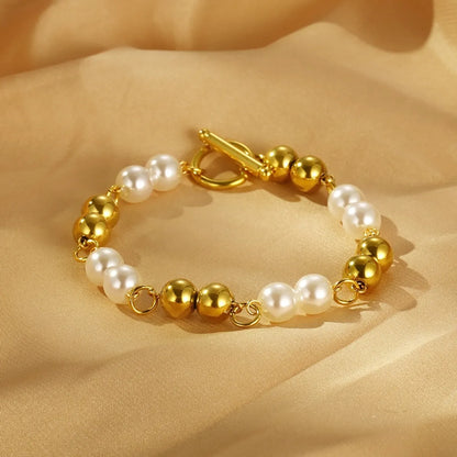 Simple Style Round 304 Stainless Steel Resin 18K Gold Plated Bracelets In Bulk