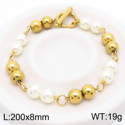 Simple Style Round 304 Stainless Steel Resin 18K Gold Plated Bracelets In Bulk