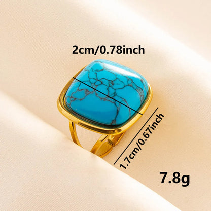 304 Stainless Steel Retro Inlay Square Artificial Gemstones Rings