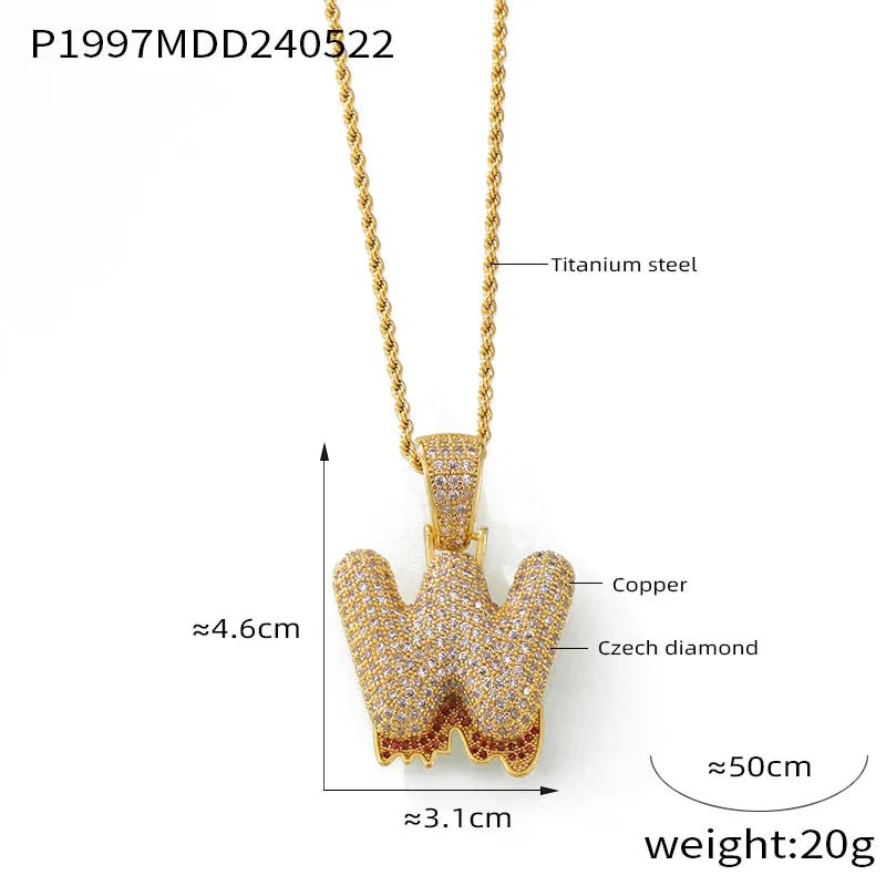 304 Stainless Steel Rhinestone Copper 18K Gold Plated Hip-Hop Simple Style Plating Inlay Diamond Letter Rhinestones Pendant Necklace