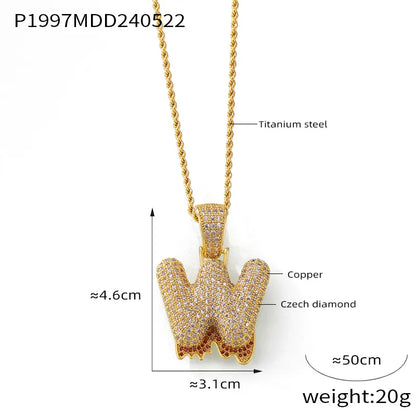 304 Stainless Steel Rhinestone Copper 18K Gold Plated Hip-Hop Simple Style Plating Inlay Diamond Letter Rhinestones Pendant Necklace