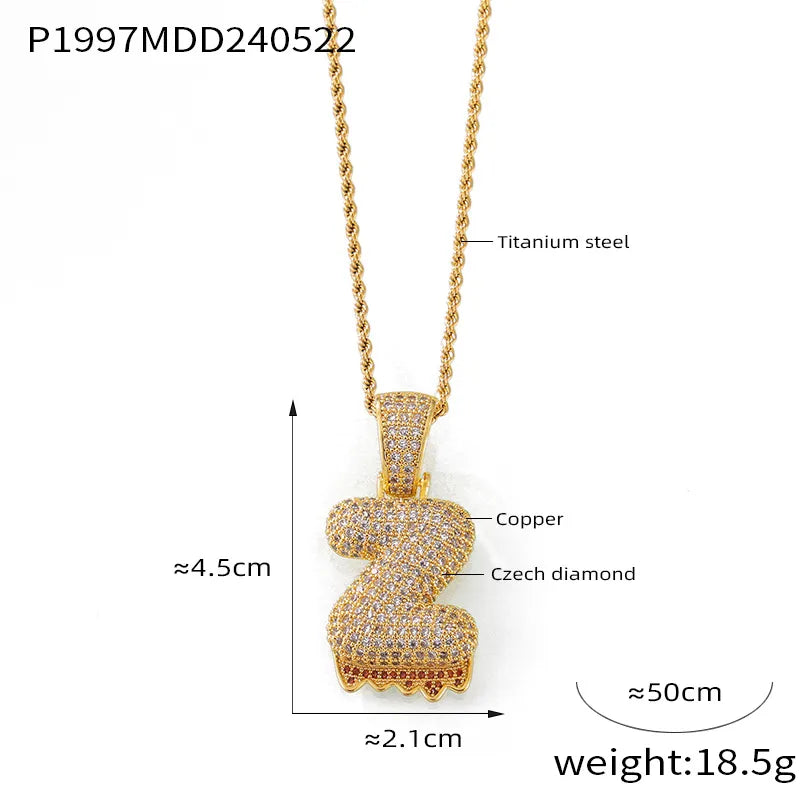 304 Stainless Steel Rhinestone Copper 18K Gold Plated Hip-Hop Simple Style Plating Inlay Diamond Letter Rhinestones Pendant Necklace