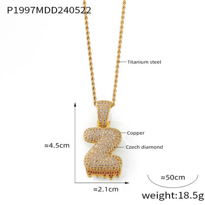 304 Stainless Steel Rhinestone Copper 18K Gold Plated Hip-Hop Simple Style Plating Inlay Diamond Letter Rhinestones Pendant Necklace