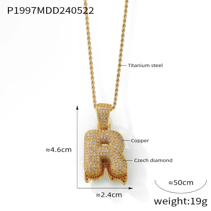 304 Stainless Steel Rhinestone Copper 18K Gold Plated Hip-Hop Simple Style Plating Inlay Diamond Letter Rhinestones Pendant Necklace