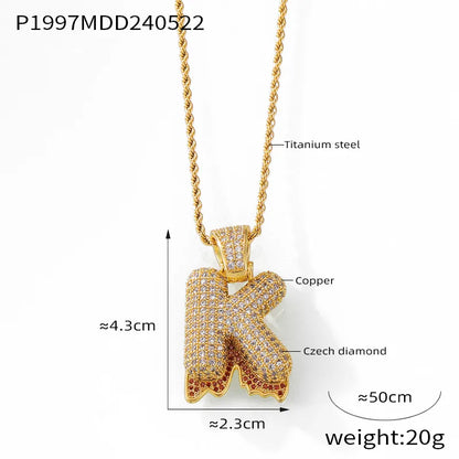 304 Stainless Steel Rhinestone Copper 18K Gold Plated Hip-Hop Simple Style Plating Inlay Diamond Letter Rhinestones Pendant Necklace