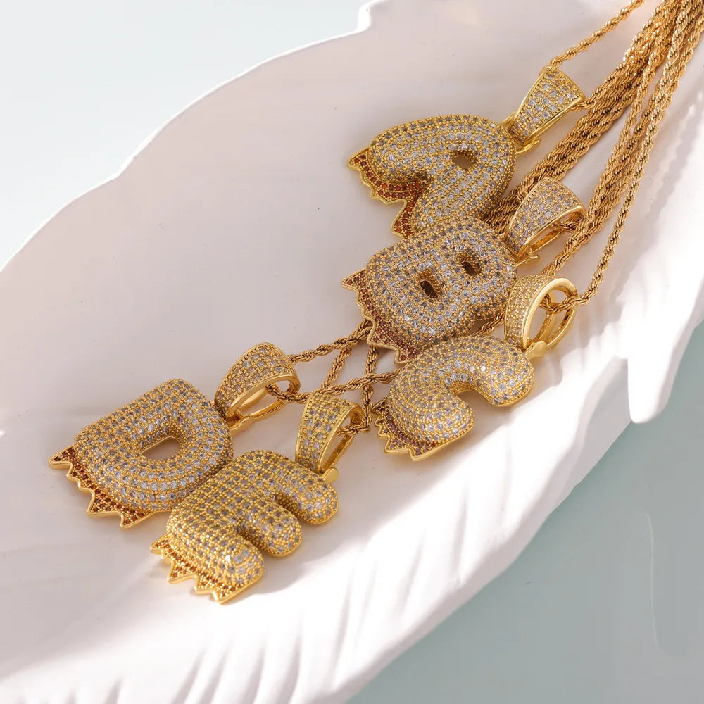 304 Stainless Steel Rhinestone Copper 18K Gold Plated Hip-Hop Simple Style Plating Inlay Diamond Letter Rhinestones Pendant Necklace