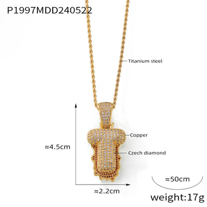 304 Stainless Steel Rhinestone Copper 18K Gold Plated Hip-Hop Simple Style Plating Inlay Diamond Letter Rhinestones Pendant Necklace