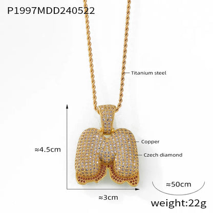 304 Stainless Steel Rhinestone Copper 18K Gold Plated Hip-Hop Simple Style Plating Inlay Diamond Letter Rhinestones Pendant Necklace