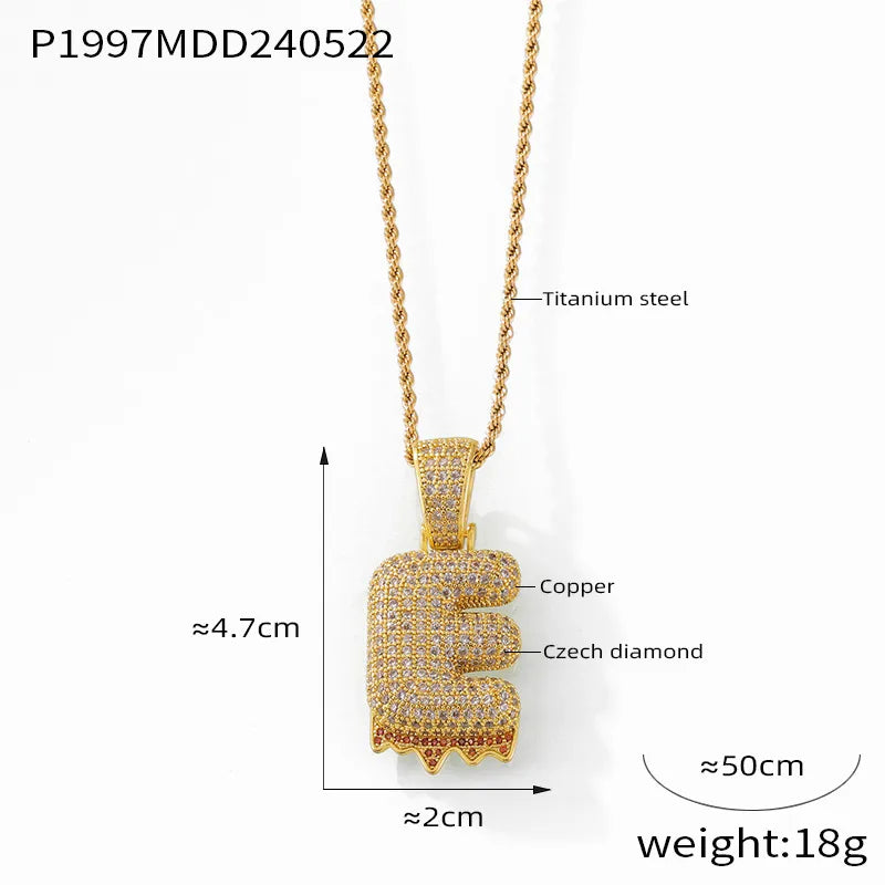 304 Stainless Steel Rhinestone Copper 18K Gold Plated Hip-Hop Simple Style Plating Inlay Diamond Letter Rhinestones Pendant Necklace