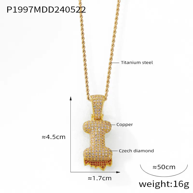 304 Stainless Steel Rhinestone Copper 18K Gold Plated Hip-Hop Simple Style Plating Inlay Diamond Letter Rhinestones Pendant Necklace