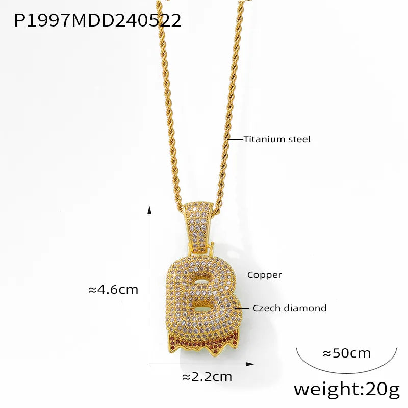 304 Stainless Steel Rhinestone Copper 18K Gold Plated Hip-Hop Simple Style Plating Inlay Diamond Letter Rhinestones Pendant Necklace