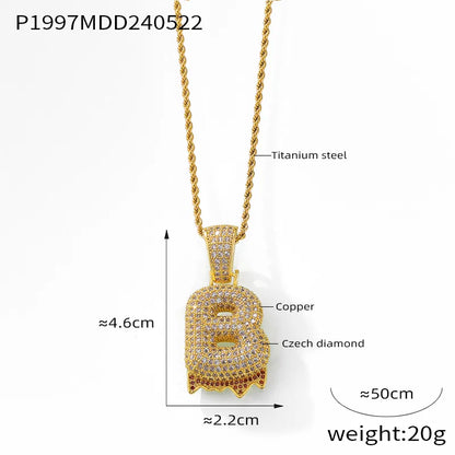 304 Stainless Steel Rhinestone Copper 18K Gold Plated Hip-Hop Simple Style Plating Inlay Diamond Letter Rhinestones Pendant Necklace