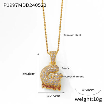 304 Stainless Steel Rhinestone Copper 18K Gold Plated Hip-Hop Simple Style Plating Inlay Diamond Letter Rhinestones Pendant Necklace