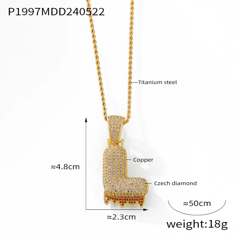 304 Stainless Steel Rhinestone Copper 18K Gold Plated Hip-Hop Simple Style Plating Inlay Diamond Letter Rhinestones Pendant Necklace