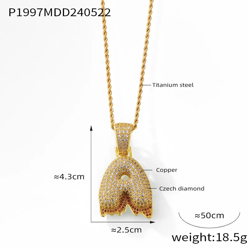 304 Stainless Steel Rhinestone Copper 18K Gold Plated Hip-Hop Simple Style Plating Inlay Diamond Letter Rhinestones Pendant Necklace