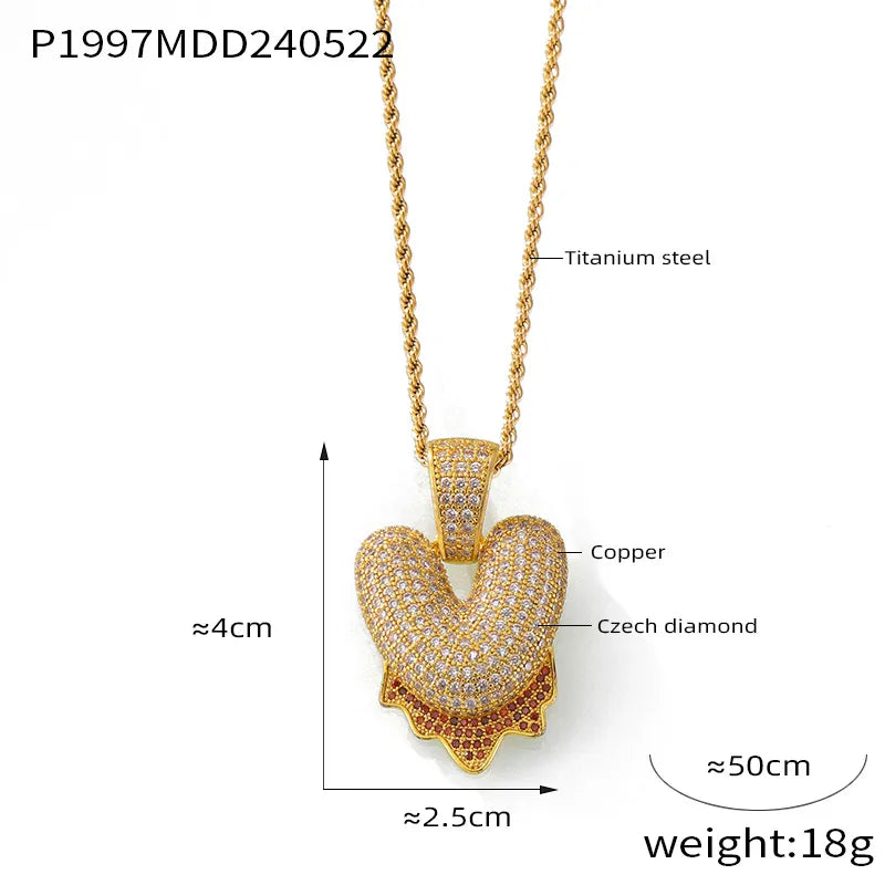 304 Stainless Steel Rhinestone Copper 18K Gold Plated Hip-Hop Simple Style Plating Inlay Diamond Letter Rhinestones Pendant Necklace