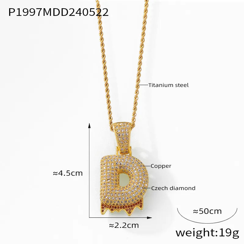 304 Stainless Steel Rhinestone Copper 18K Gold Plated Hip-Hop Simple Style Plating Inlay Diamond Letter Rhinestones Pendant Necklace