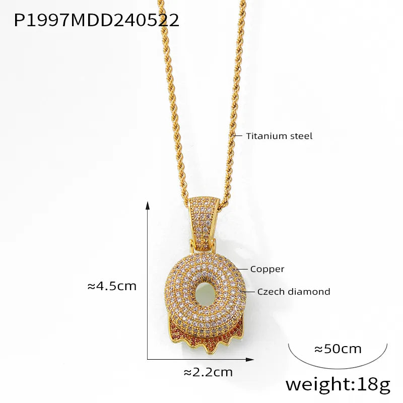 304 Stainless Steel Rhinestone Copper 18K Gold Plated Hip-Hop Simple Style Plating Inlay Diamond Letter Rhinestones Pendant Necklace