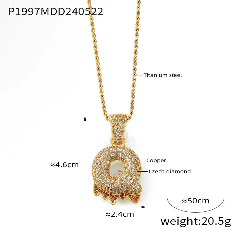 304 Stainless Steel Rhinestone Copper 18K Gold Plated Hip-Hop Simple Style Plating Inlay Diamond Letter Rhinestones Pendant Necklace