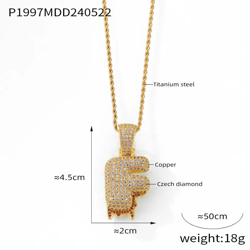 304 Stainless Steel Rhinestone Copper 18K Gold Plated Hip-Hop Simple Style Plating Inlay Diamond Letter Rhinestones Pendant Necklace