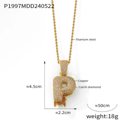 304 Stainless Steel Rhinestone Copper 18K Gold Plated Hip-Hop Simple Style Plating Inlay Diamond Letter Rhinestones Pendant Necklace