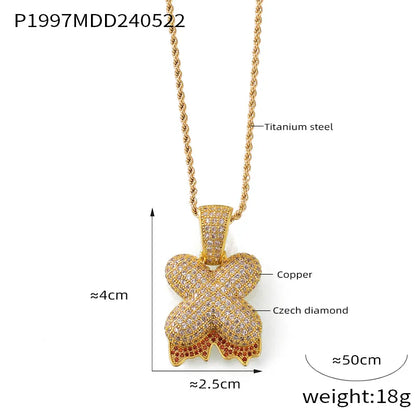 304 Stainless Steel Rhinestone Copper 18K Gold Plated Hip-Hop Simple Style Plating Inlay Diamond Letter Rhinestones Pendant Necklace