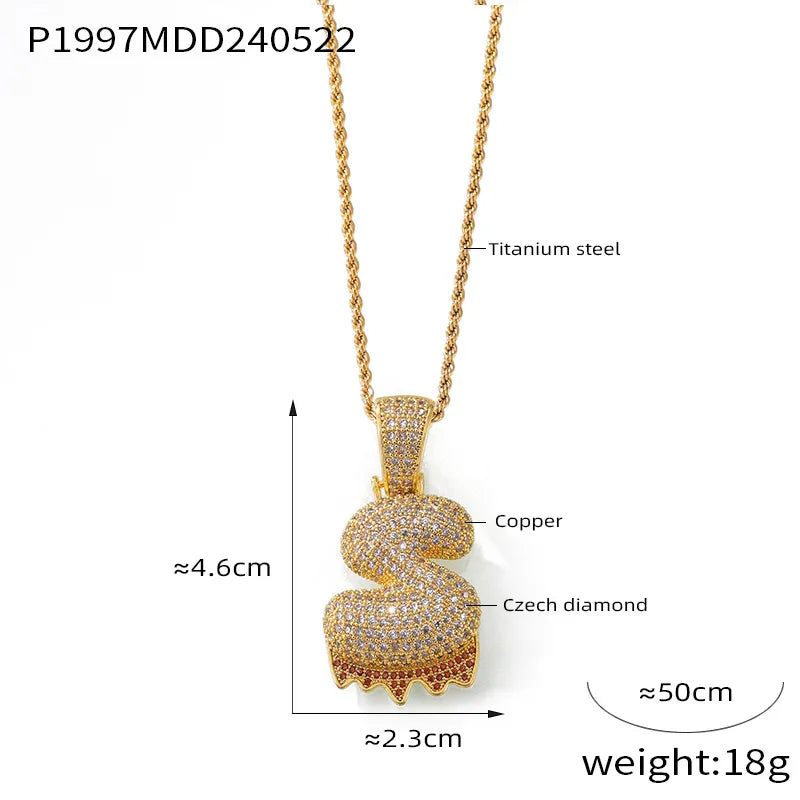 304 Stainless Steel Rhinestone Copper 18K Gold Plated Hip-Hop Simple Style Plating Inlay Diamond Letter Rhinestones Pendant Necklace