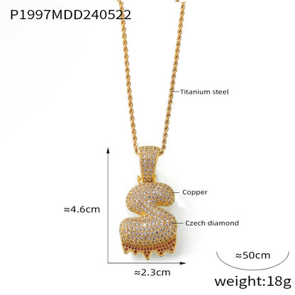 304 Stainless Steel Rhinestone Copper 18K Gold Plated Hip-Hop Simple Style Plating Inlay Diamond Letter Rhinestones Pendant Necklace