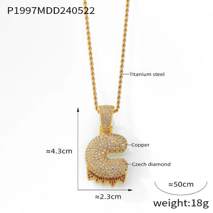 304 Stainless Steel Rhinestone Copper 18K Gold Plated Hip-Hop Simple Style Plating Inlay Diamond Letter Rhinestones Pendant Necklace