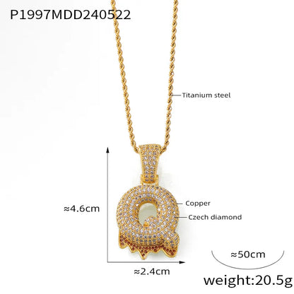 304 Stainless Steel Rhinestone Copper 18K Gold Plated Hip-Hop Simple Style Plating Inlay Diamond Letter Rhinestones Pendant Necklace