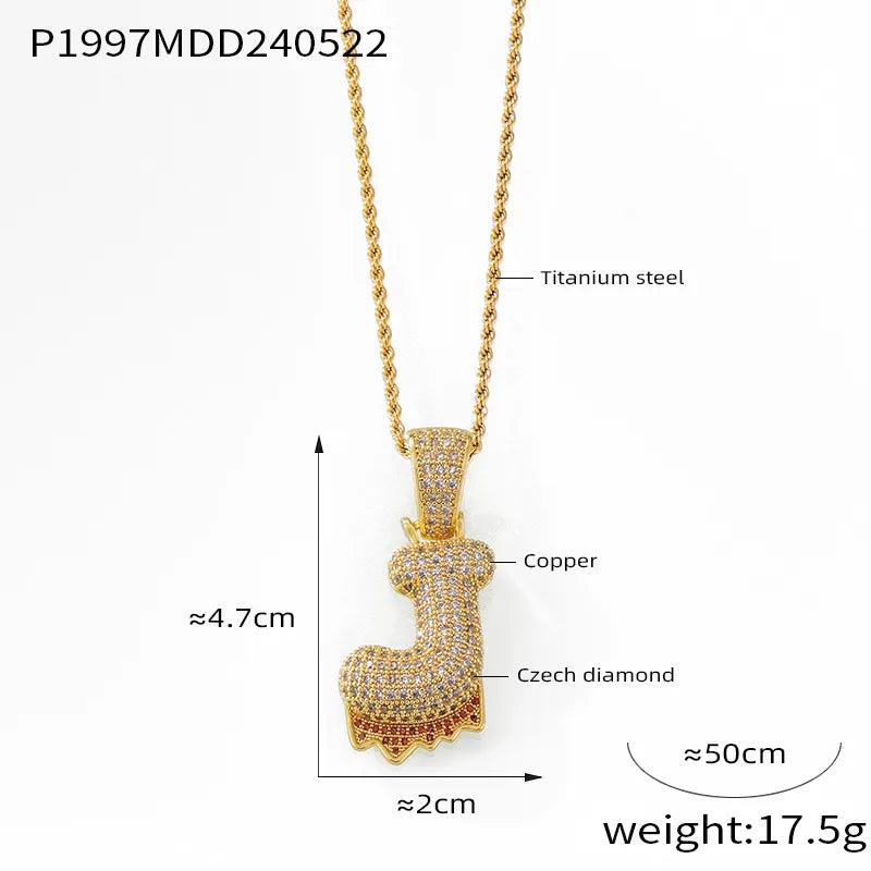 304 Stainless Steel Rhinestone Copper 18K Gold Plated Hip-Hop Simple Style Plating Inlay Diamond Letter Rhinestones Pendant Necklace