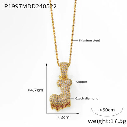 304 Stainless Steel Rhinestone Copper 18K Gold Plated Hip-Hop Simple Style Plating Inlay Diamond Letter Rhinestones Pendant Necklace