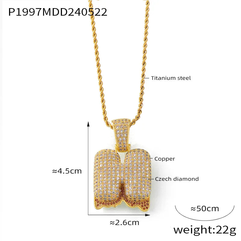 304 Stainless Steel Rhinestone Copper 18K Gold Plated Hip-Hop Simple Style Plating Inlay Diamond Letter Rhinestones Pendant Necklace