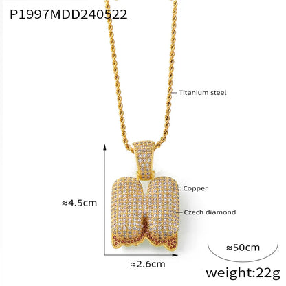 304 Stainless Steel Rhinestone Copper 18K Gold Plated Hip-Hop Simple Style Plating Inlay Diamond Letter Rhinestones Pendant Necklace