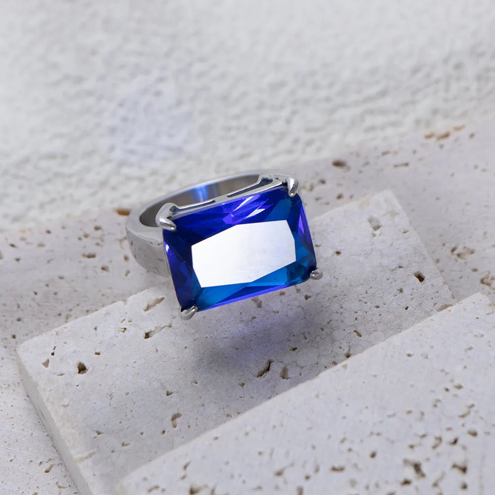 Wholesale Jewelry Romantic Square 304 Stainless Steel Glass No Coating Inlay Rings