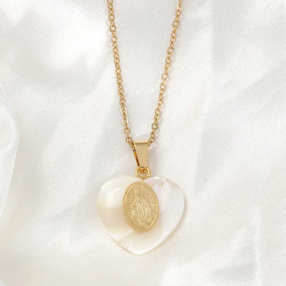 Wholesale Jewelry Simple Style Heart Shape Shell 304 Stainless Steel Shell 18K Gold Plated Plating Pendant Necklace