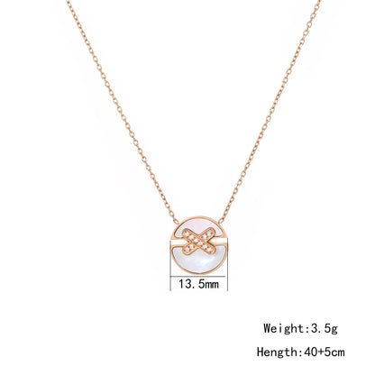 Wholesale Jewelry Simple Style Classic Style Round 304 Stainless Steel Shell Shell Zircon Rose Gold Plated Plating Pendant Necklace